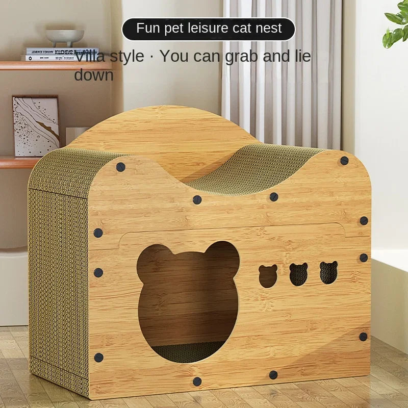 Detachable Cat House Cat Scratcher Box Bed Cat Large Scratching Board Nest  Wood Cats Nest Scratching Post Corrugated Paper