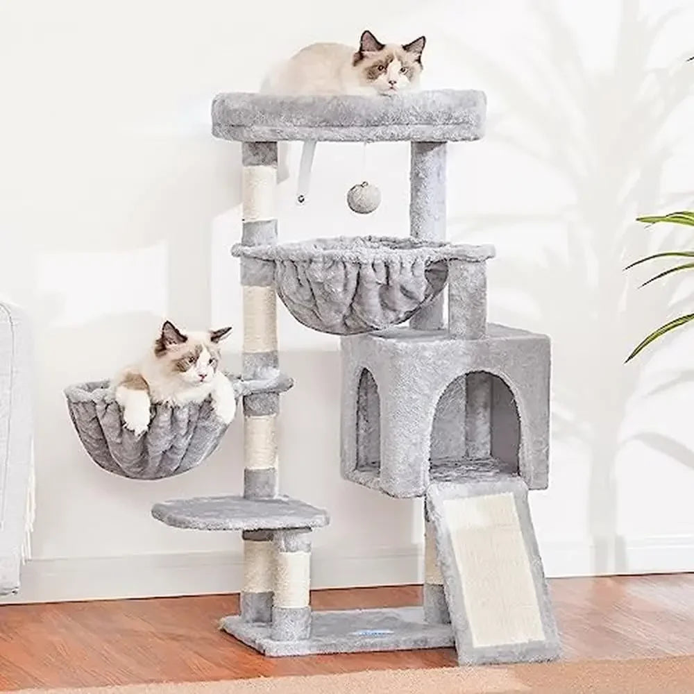 Cat Tree Tower Condo Hammocks Cat Scratching Posts Large Bed House Cozy Cave Light Basket Sisal Ball Toy Sturdy Stable Climbing