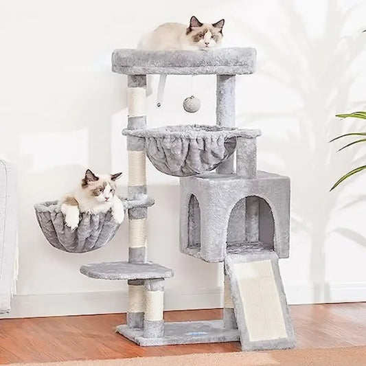 Cat Tree Tower Condo Hammocks Cat Scratching Posts Large Bed House Cozy Cave Light Basket Sisal Ball Toy Sturdy Stable Climbing