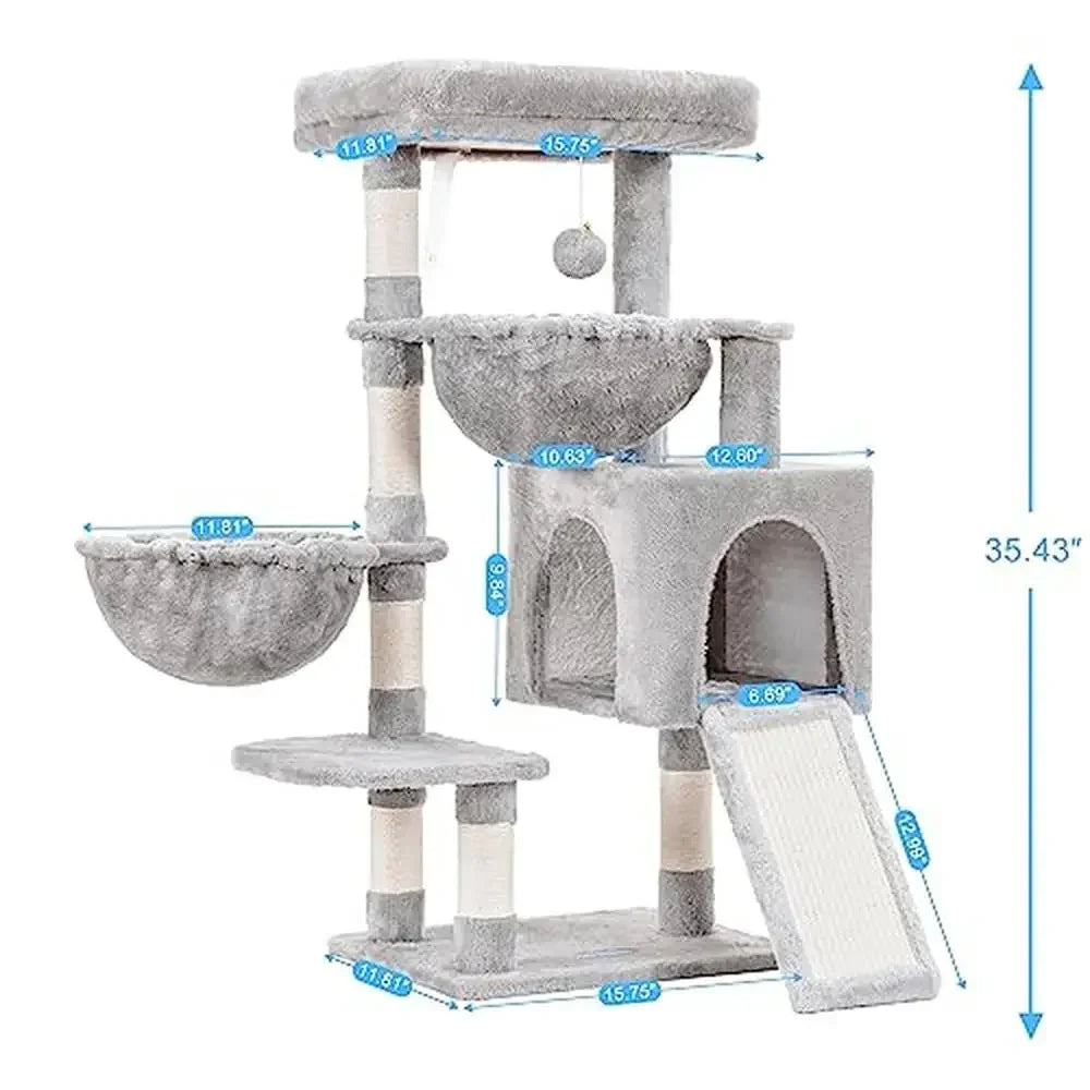 Cat Tree Tower Condo Hammocks Cat Scratching Posts Large Bed House Cozy Cave Light Basket Sisal Ball Toy Sturdy Stable Climbing