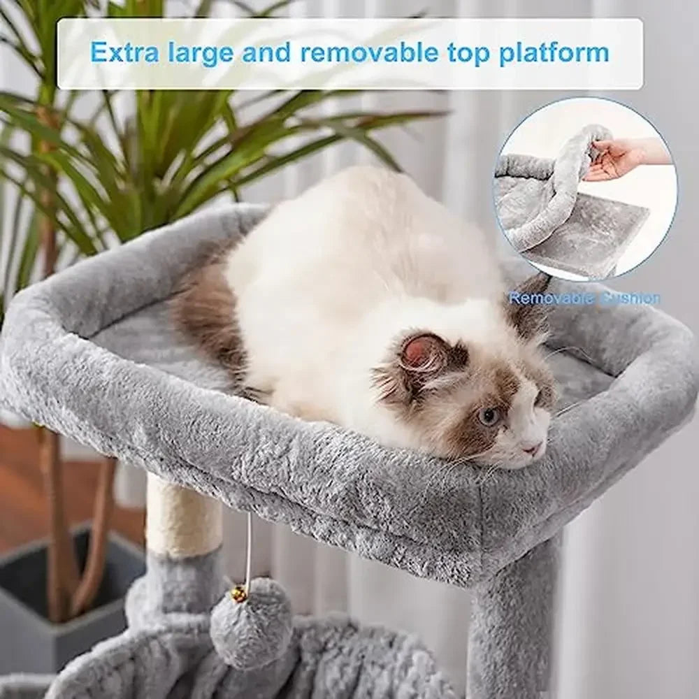 Cat Tree Tower Condo Hammocks Cat Scratching Posts Large Bed House Cozy Cave Light Basket Sisal Ball Toy Sturdy Stable Climbing