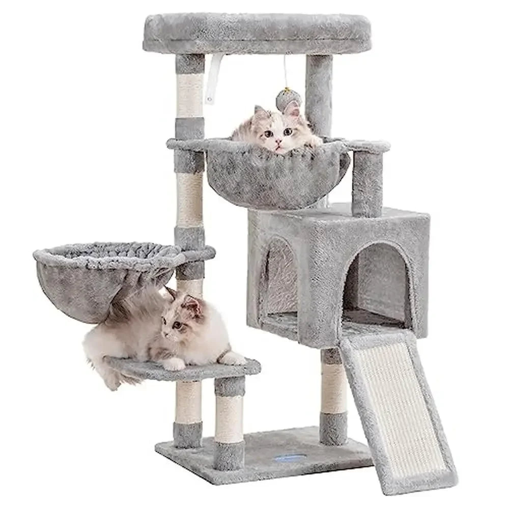 Cat Tree Tower Condo Hammocks Cat Scratching Posts Large Bed House Cozy Cave Light Basket Sisal Ball Toy Sturdy Stable Climbing