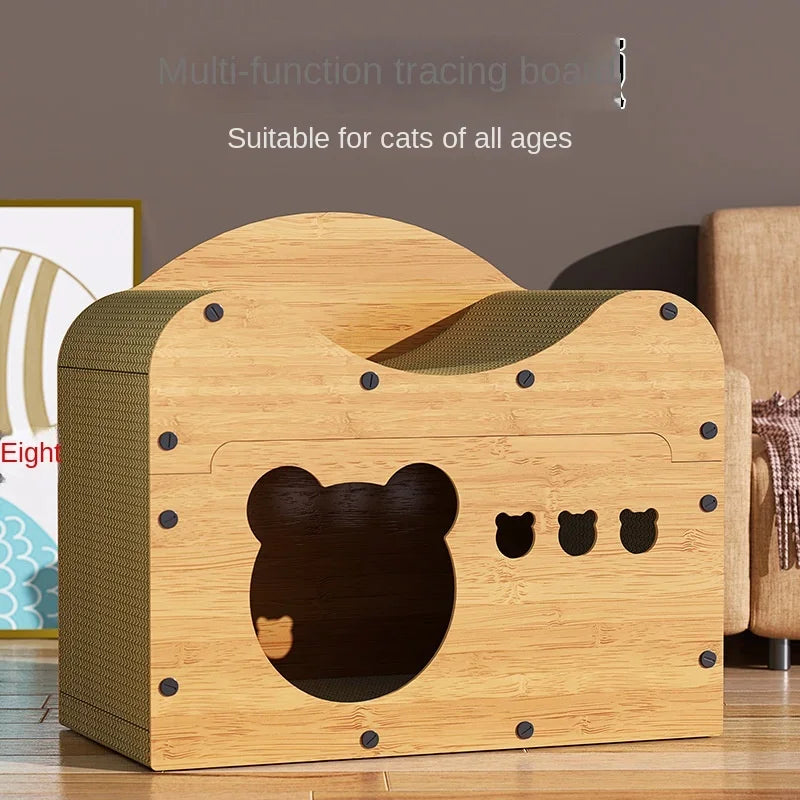 Detachable Cat House Cat Scratcher Box Bed Cat Large Scratching Board Nest  Wood Cats Nest Scratching Post Corrugated Paper